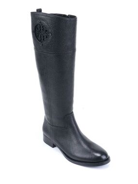 Tory Burch Kiernan 35MM Riding Tumbled Black Pebbled Leather Boots Size 6.5
